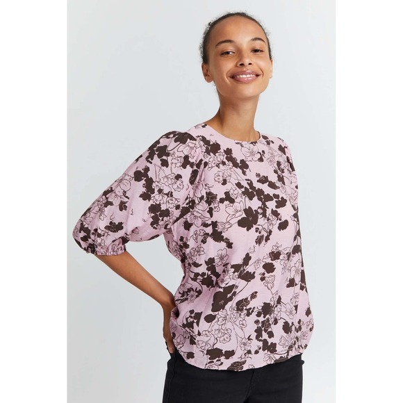 ICHI Dacura Top Pink Nectar Round Neck Floral Print Blouse size EU 44/US medium - Picture 1 of 15